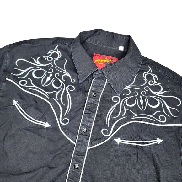 Vintage Rodeo Black Embroidered Western button up Shirt Men's Medium - Picture 5 of 8